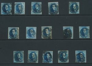 N° 7, planche III, 15 timbres gaufrés du panneau droit, tb/b