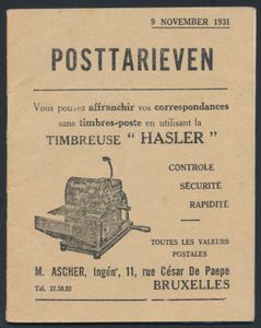 Posttarieven 1931; M. Ascher; 9 november 1931; gedrukt; geniet; Nederlands; 25 pag.; zachte kaft; in goede staat