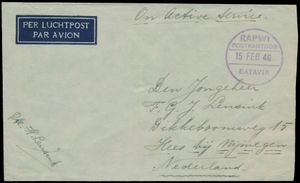 1946 Dienstbrief van Batavia naar Hees bij Nijmegen met stempel 