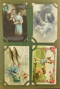 Kerstmis, Nieuwjaar en Pasen, heel mooie samenstelling in oud album (+/- 288 stuks)