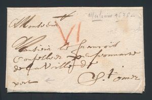 1676 Voorloper met inhoud, vanuit Mechelen, port VI in rood krijt, manuscript 