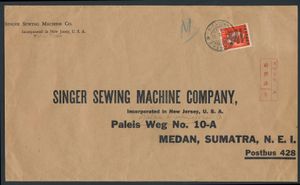 1944 Zakelijke brief van USA naar Singer Co. Medan met frankering Japanse bezetting 