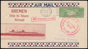 28.8.1929 N° 4b (Mi. Zeppelin Specialised), catapult post illustrated cover sent from Brooklyn, NY to Friedrichshafen aboard the 