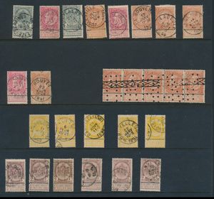 Collection with more than 200 stamps, including one strip of 5 with roulette cancellation (perforated), some better cancels, vf/f/to be checked