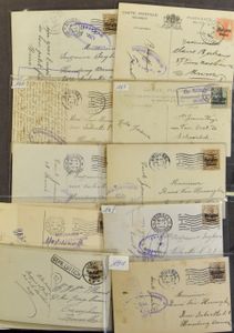Verzameling van 36 kaarten, alle met censuur, mooie verscheidenheid van stempels, zm/m