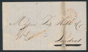 1850 Voorloper met inhoud vanuit Anvers, dd. 8 november 1850, naar London (Engeland), mooie stempel rood 