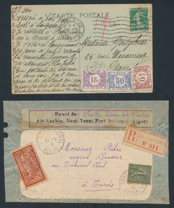 Approximately 100 mostly older postal items, mainly franked with French stamps, mostly Algérie, Tunis, very mixed quality, vf/f/to be checked