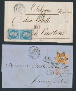 1855/1864 Aardige samenstelling brieven naar België e.a. (ook 2 exemplaren van Engeland naar Frankrijk) met gevarieerde frankeringen (17 stuks), zm/m