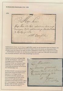 1775 et 1792, 2 lettres de messager avec contenu, deux lettres à (Ysque) Overijse, belle documentation accompagnant ce lot, comme quelques traductions du contenu de la lettre, plus d'informations sur le lot, (valeur historique), tb