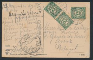 1918/28/11 Carte vue de Nimègue vers le Portugal avec cachet de censure, affranchissement créatif, tb