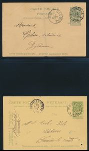 1900/1911, 17 postkaarten en 1 ZK, alle met betere sterstempels, o.a. Lavacherie, Ranst, Sysseele, Lanoffe, Thielt-Notre)Dame, Marcour, Vonêche, Warquignies, Woumen, Hofstade (Flandre), zm/m/ntz