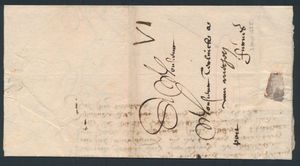 1655 Voorloper met inhoud, vanuit Mechelen, dd. 3 augustus 1655, naar Furnes (Veurne), port VI in zwart, manuscript 
