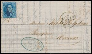 1865 Mooie brief met N° G15A, vanuit Pt. 252-Mons, dd. 28 september 1865 naar Namen, Ex. Vertommen, liefhebbers prijs, zm