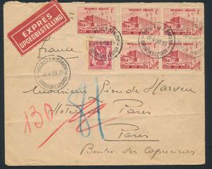 1939 N° 485 (5 ex.) en N° 423, express brief (met rood ticket 