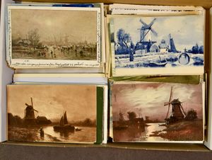 Molens, wind- en watermolens, diverse periodes, veel als fantasie (240 stuks)