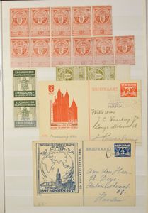 Verzameling postzegeltentoonstellingen, meest op poststukken in dik insteekboek, ook wat zichtkaarten Nederland, zm/m
