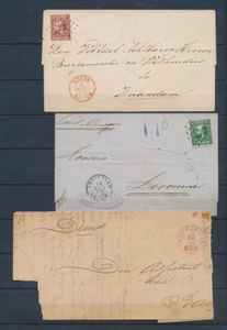 1869/1956 Samenstelling van 15 kaarten en brieven, w.o. enkelfrankeringen emissie 1867, waardebrief 1936, 3 kaarten legerplaatsen Harderwijk en Zeist, kaart Baden Powell, klassiek Indië, zm/m