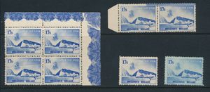 N° 487-Cu, Accordeonplooi (postfris - twee onderste zegels in blok van 4 met bladhoek), Kleurverschillen in 4 ex. scharnier (zegels en deel van zegel), voor de specialist, zm