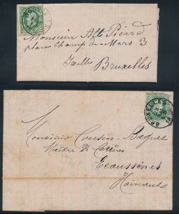 Samenstelling van 6 brieven (N° 18 - N° 30), 2 zichtkaarten en 3 wissels (met o.a. N°36 - afstempeling La Louvière, Marche), zm/m