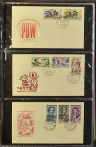 1947/1970, +/-700 FDC's zonder dubbels in 5 albums, zm