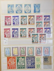 Diverse verzamelingen in 10 insteekboeken, w.o. Hongarije, Engeland, Andorra, Ierland, Portugal, Cyprus, Malta, religie, w.o. Madonna (Vrij Oekraïne, Venezuela, en andere), Vaticaan in farde, zm/m/ntz