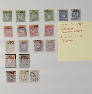 1871/2018 Gespecialiseerde verzameling Posthorn in insteekboek met diverse types (volgens Facit), diverse betere zegels en groot aantal (ongebruikte) postwaardestukken, zm/m