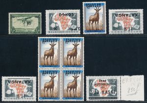 Belgian Congo PA *, Rep. Congo **, Katanga **, Sud Kasaï **, all reverse overprints, vf (OBP €155)