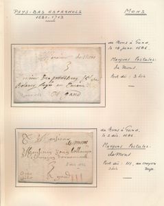 1686/1694 Voorlopers, Mons, Namen en Tournay, Spaanse Periode, 5 ex. tussen 1686 en 1694, opgemaakt op bladen, met stempel van Herlant op achterzijde van het blad, zm