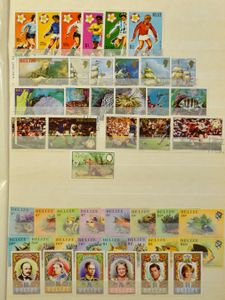 Samenstelling diverse landen in 6 insteekboeken, waarbij Bermuda, British Honduras, Belire, Turks en Caicos, Trinidad, Pitcairn, Tangier, Montserrat, St. Helena, Ascension, S.W.A., Hongkong, Cyprus, Grenada, St. Vincent, St. Lucia, Straits, Maleisië, zm/m/ntz