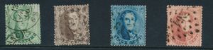 N° 13B/16B, alle met dubbele tanding, plating: N° 13B (plaat V, positie 163), N° 14B (plaat III, positie 165), N° 15B (plaat I, positie 142), N° 16B (plaat I, positie 148), liefhebbers prijs, Ex. Vertommen, prachtig