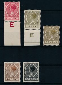 N° 184 (met bladboord), 189 (met bladboord), 195, 196, 198, 1926/1929 Veth met watermerk de betere waarden, zm (NVPH €570)