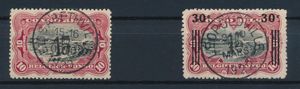 1915 (Mols), No. 65 ‘10c. carmine’ and No. 89 ‘30c. over 10c. carmine’, reissued with the overprint ‘15’, intended for use on postal stationary, very fine 