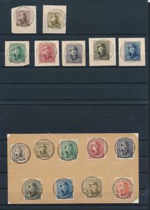 N° 165/74 Kleine samenstelling stempels Albert I met Helm, o.a. Conférence Diplomatique SPA, postzegeltentoonstelling, jaarbeurs, zm