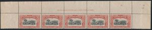 N° 61 (strip of 5), partly loose perf, with margin inscription, very fine (OBP +€400)