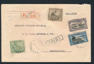 1929 N° 115, 120, PA 2, and PA 3 on an airmail registered letter sent from the Portuguese Consulate in Boma on January 30, 1929, to Leopoldville, intact wax seal on the reverse from the Portuguese Consulate in Boma, very fine