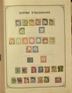 Deelverzameling diverse landen in oud Yvert album (1909) redelijk gevuld, o.a. Japan, China, Rusland, Zwitserland, USA, België, Frankrijk, Groot-Brittannië, enz., zm/m/ntz