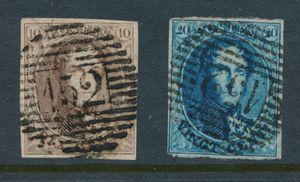 N° 10/11, beide volrandig, mooie centrale afstempeling P.152-Melle, zm (COBA €30)