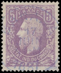 N° 5a “5fr. dark lilac”, cancelled with “BANANA 17 JUNE 1887”, good centring, Luc Vander Marcken certificate, very fine (OBP €1.000)