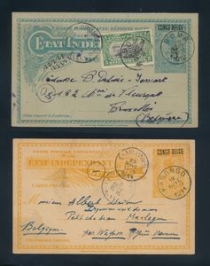 1911/1914 Postal stationary overprinted with N° 21L (L1), postal stationary no. 23 La and nos. 42 and 43 (6x) to Belgium, very fine