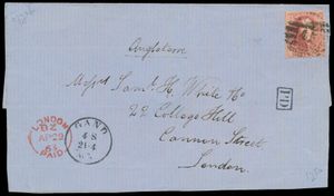1863 N° 16, op brieffragment (volledige voorkant), afgestempeld P.45-Gand (8-balken), dd. 21 april 1863 naar Londen, eerste week van uitgifte (11 april 1863), 