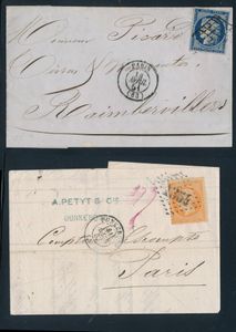 6 brieven/briefomslagen, wo. Yv. 4 (afstempeling grille, vanuit Parijs naar Rambervillers, dd. 14 april 1851), vanuit Dunkerque en Toulon-sur-Mer (grote puntstempel), sterpuntstempel en twee brieven met postbusstempels, voor de specialist, zm
