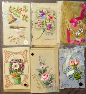 Zeer mooi lot met oude celluloid (beendermeel) kaarten, veel met opbouw (450 stuks)