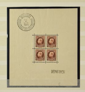 1924/1982 verzameling blokken in insteekboek, w.o. BF 1**, BF 2/3** (met plooienen), BF 26/29**, BF 31/32**, zm/m/ntz.