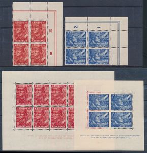 N° 402/03 Legioenzegels in blok van 4 + velletjes (minieme roestvlekje op N° 403), zm/m (NVPH €300)