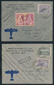 1939, five letters bearing the black cancellation ‘PREMIER LIAISON AERIENNE / USUMBURA–STANLEYVILLE, 28 NOV. 1939’, all with different ‘indigenous scenes’ franking stamps, very fine 