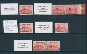 N° 485-Cu, 7ex., harmonicaplooi (scharnier), kleurvlekken (in paar), onvolledige 9 in 1939, fijne horizontale lijnen, wazige druk (in paar, gestempeld), zm