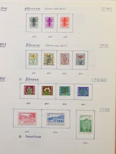 Uitgebreide samenstelling diverse uitgiften en periodes in mappen en op bladen, w.o. vellen en veldelen, stempels, interessant om na te kijken, zm/m/ntz