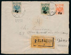 1922 Aangetekende brief van Elbasan naar Paris met aan de achterzijde stempel 