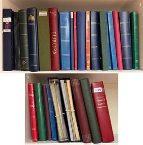 Uitgebreide samenstelling van vele landen in 27 boeken (w.o. 3 lege), albumbladen, o.a. Luxemburg, België, Spanje, Oostenrijk, Overzeese gebieden, zm/m/ntz