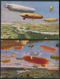 Luchtvaart, fantasie, 4 zeppelins (4 stuks)